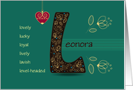 Name Day of Leonora. Letter L and Golden Color Flowers card