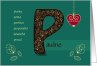 Name Day of Custom Name. Letter P and Golden Color Flowers card