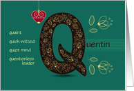 Name Day of Custom Name. Letter Q and Golden Color Flowers card