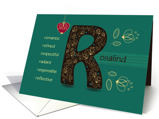 Name Day of Custom Name. Letter R and Golden Color Flowers card
