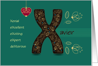 Name Day of Custom Name. Letter X and Golden Color Flowers card
