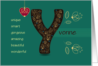 Birthday Card for Custom Name. Letter Y and Golden Color Flowers card