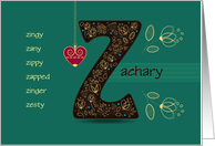 Name Day of Custom Name. Letter Z and Golden Color Flowers card