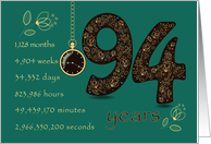 94th Company Anniversary. 94 years break down into months, days,etc. card