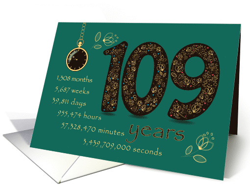 109th Birthday Card. 109 years break down into months, days, etc. card