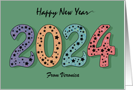 Gothic Happy New Year 2024 Numerals with Black Stars Custom text card
