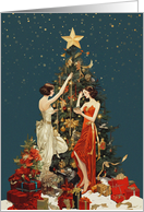 Vintage Christmas Dreams Two Women card