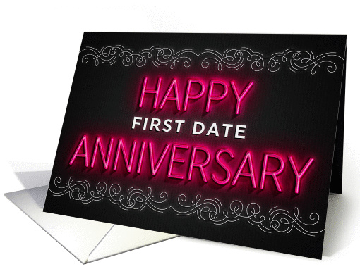 Pink Neon Light Effect First Date Anniversary card (1434112)
