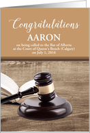 Custom Congratulations Call to Bar Gavel, Pounding Block, Open Book card