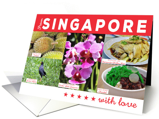 Watercolor From Singapore with Love, Durian, Vanda, Myna, Chendol card