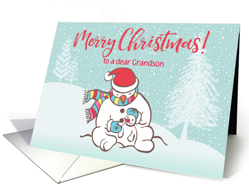 Custom Illustrated Snowy Christmas Big and Little Snowmen card