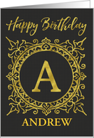 Illustrated Custom Happy Birthday Gold Foil Effect Monogram A card