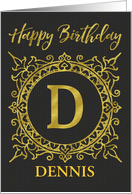 Illustrated Custom Happy Birthday Gold Foil Effect Monogram D card