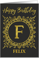 Illustrated Custom Happy Birthday Gold Foil Effect Monogram F card