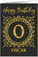 Illustrated Custom Happy Birthday Gold Foil Effect Monogram O card