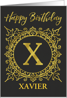 Illustrated Custom Happy Birthday Gold Foil Effect Monogram X card