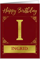 Illustrated Custom Happy Birthday Gold Foil Effect Monogram I card