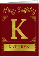 Illustrated Custom Happy Birthday Gold Foil Effect Monogram K card