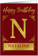 Illustrated Custom Happy Birthday Gold Foil Effect Monogram N card