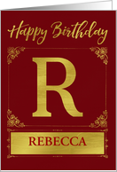 Illustrated Custom Happy Birthday Gold Foil Effect Monogram R card