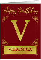 Illustrated Custom Happy Birthday Gold Foil Effect Monogram V card