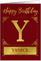 Illustrated Custom Happy Birthday Gold Foil Effect Monogram Y card