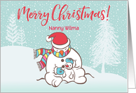 Custom Illustrated Snowy Christmas Big and Little Snowmen for Nanny card