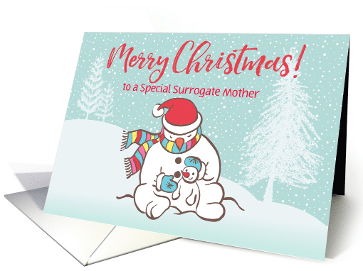 Custom Illustrated Snowy Christmas Snowmen for Surrogate Mother card