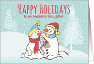 Custom Illustrated Snowy Christmas Two Snowmen For Babysitter card