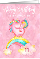 Custom Unicorn on Rainbow Watercolor Effect Birthday For Step Daughter card