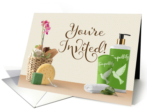 Diamond Background, Scene with Spa Items for Spa Day Invitation card