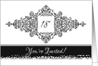 Flourish Frame Black and White Invitation 18th Birthday card