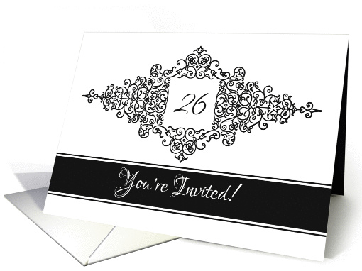 Flourish Frame Black and White Invitation 26th Birthday card (1445264)