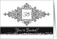 Flourish Frame Black and White Invitation 35th Birthday card