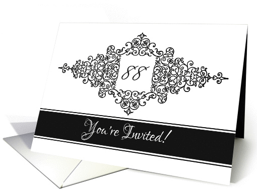 Flourish Frame Black and White Invitation 88th Birthday card (1446192)