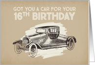 Humor 16th Birthday For Mechanic, Vintage Effect Car over White Marker card