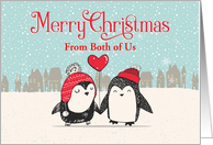 Custom Snowy Christmas From Both of Us Penguins Heart Balloon card