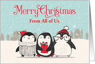 Custom Snowy Christmas From All of Us Penguins with Gift card