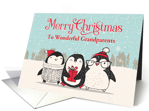 Custom Snowy Christmas For Grandparents Penguins with Gift card