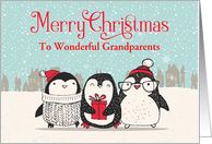 Custom Snowy Christmas For Grandparents Penguins with Gift card