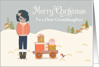 Custom For Granddaughter African American Girl on Snow, Gifts on Cart card