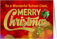 Custom Christmas For School Clerk Bell Bokeh Snowflake Bauble card