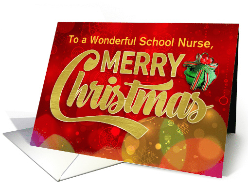 Custom Christmas For School Nurse Bell Bokeh Snowflake Bauble card