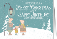 Custom Merry Christmas and Happy Birthday Singing Mice Snowy Scene card
