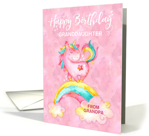 Custom Unicorn on Rainbow Birthday for Granddaughter From Grandpa card