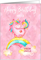 Custom Unicorn on Rainbow Birthday For Niece From Uncle card