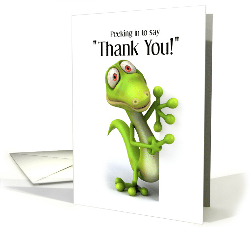 Peeking in to Say Thank You, Green Lizard behind Wall card (1485622)