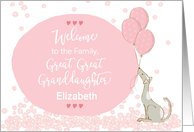 Custom Welcome to the Family Great Great Granddaughter, Floral, Dog card