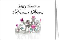 Happy Birthday Drama Queen, For Little Sister, Tiara with Pink Gems card