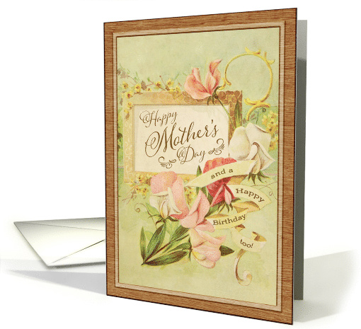 Illustrated Vintage Happy Mother's Day, Floral with Wooden Frame card